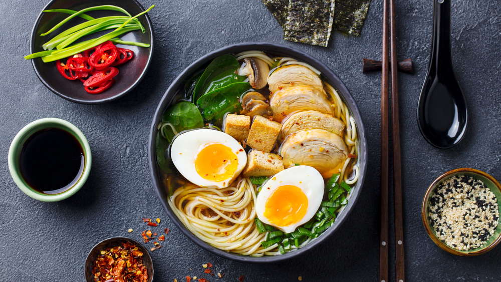 Ramen bowl topped with egg