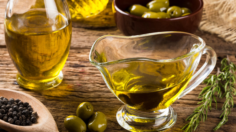 Olive oil in a glass container