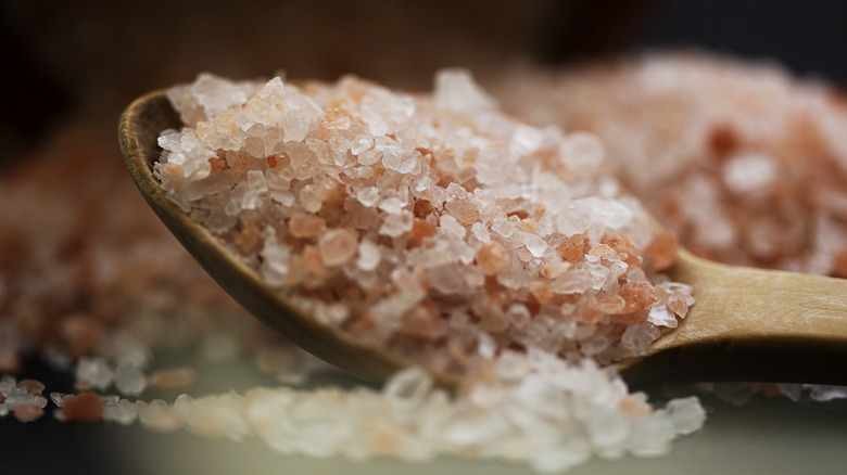 a closeup of a spoonful of Himalayan pink salt