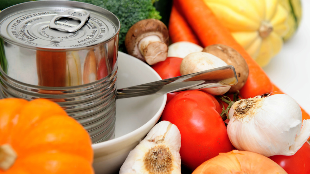 canned soup and vegetables