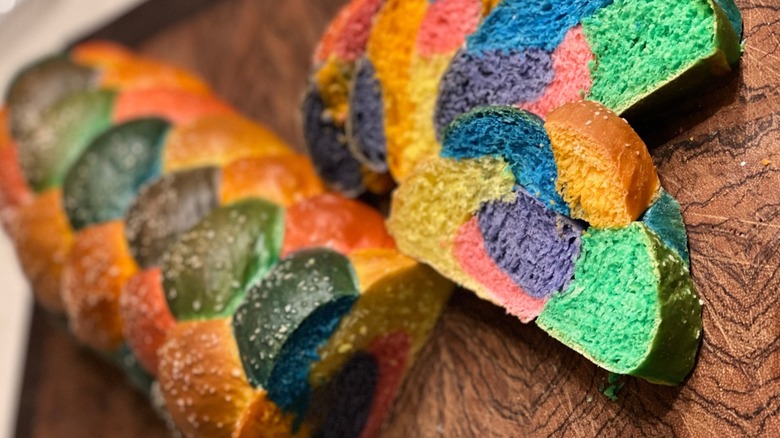 homemade rainbow pigmented challah bread