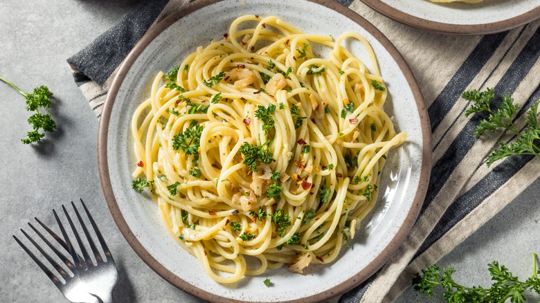 spaghetti dish with herbs