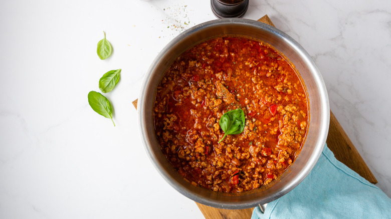 Italian ragù in pot