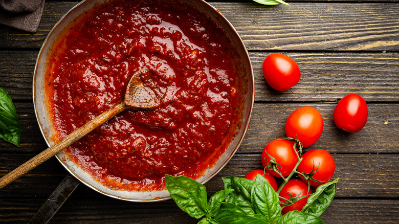 tomato pasta sauce in a pan