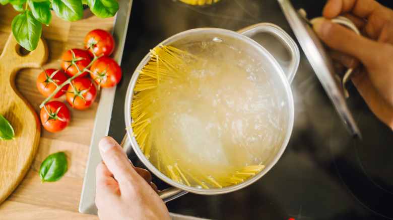 Pasta being boiled 