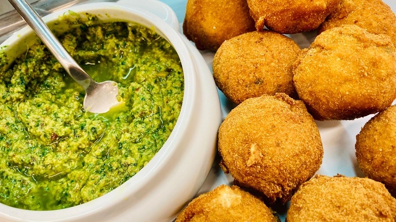 Italian salsa verde with arancini