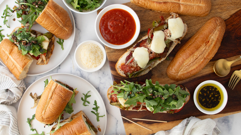 meatloaf sandwich spread on table
