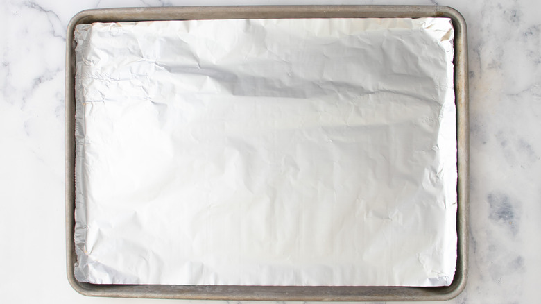 tin-foil lined baking sheet