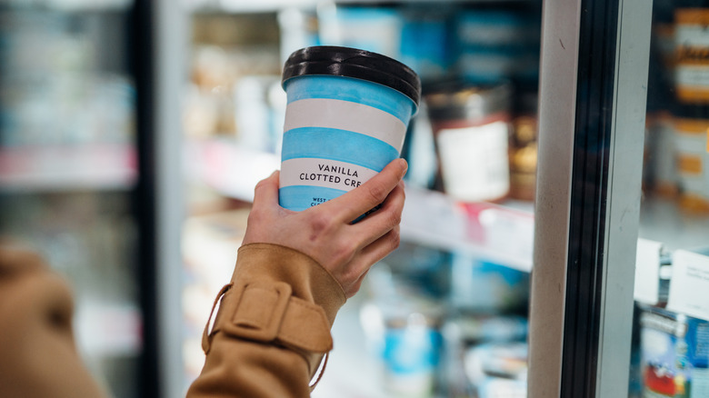 ice cream tub in front of freezer