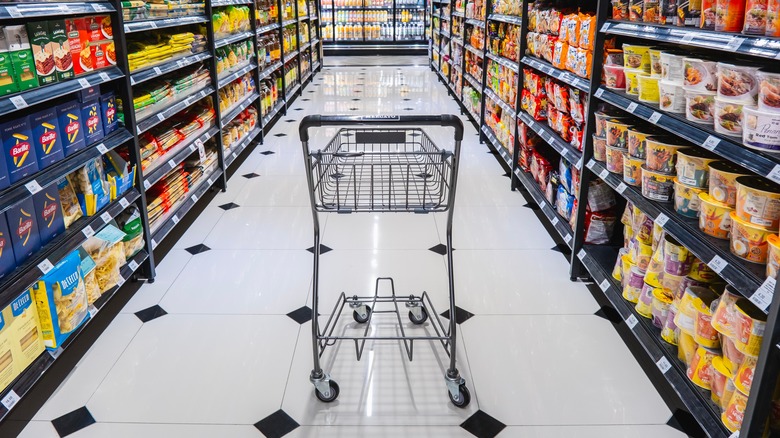 shopping cart in store aisle