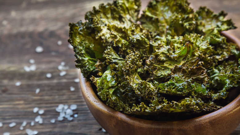 Crispy kale chips in a bowl