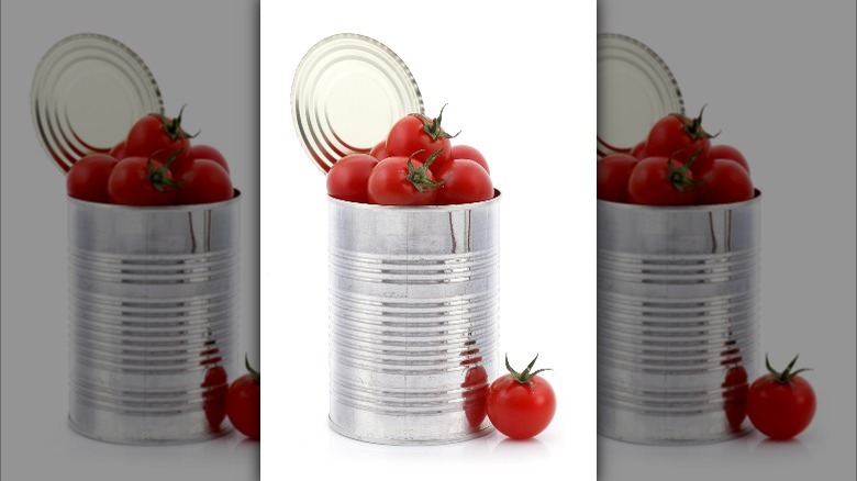 Tomatoes in open tin can