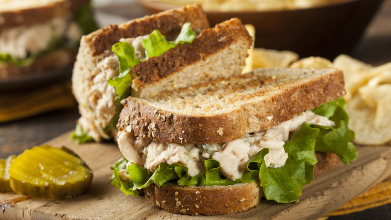 tuna salad sandwich with potato chips