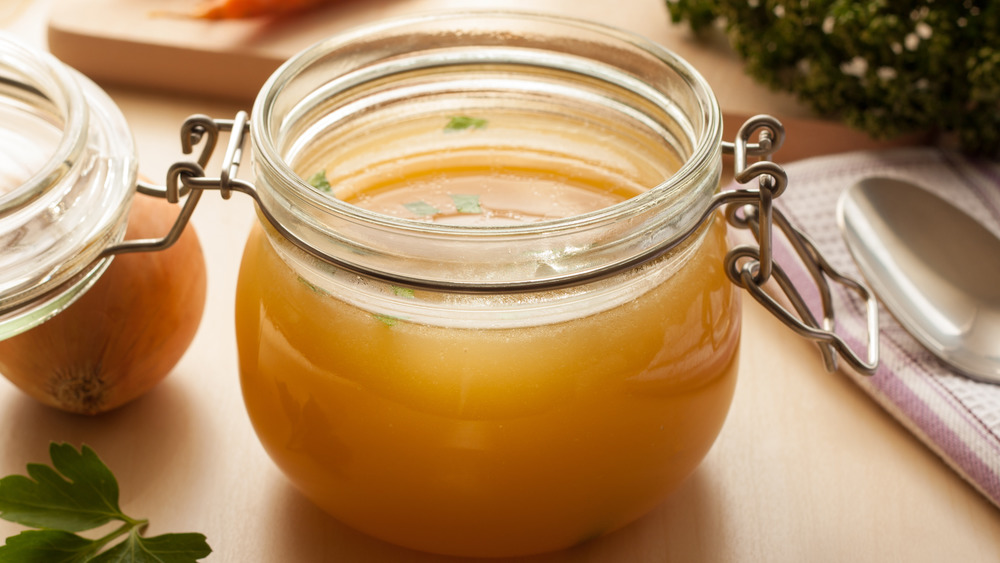 Chicken broth in a jar