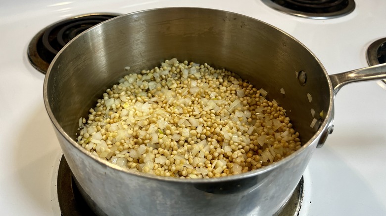 toasting couscous and alliums