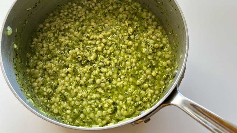 couscous with spinach herb puree