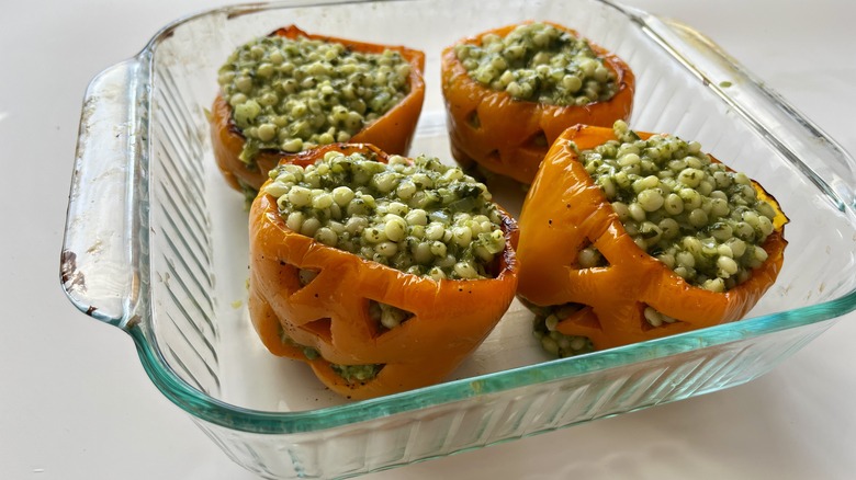 couscous-stuffed jack-o-lantern peppers