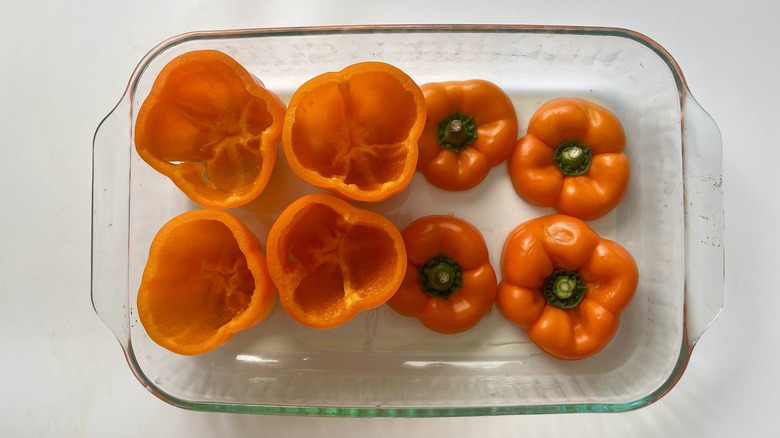 peppers in glass baking dish