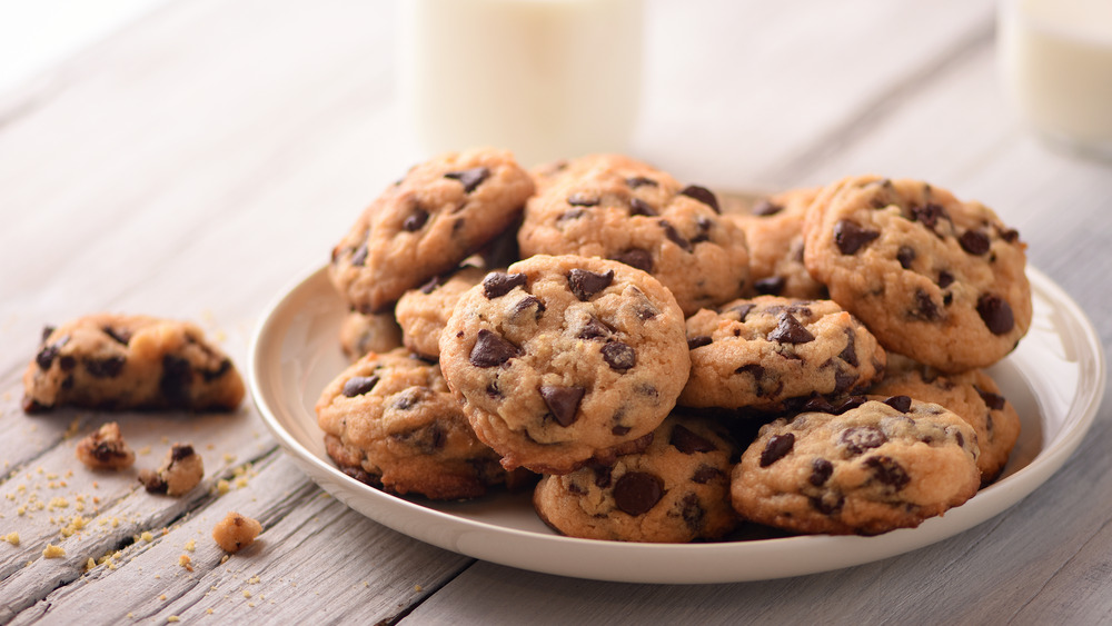 plate of chocolate chip cookies