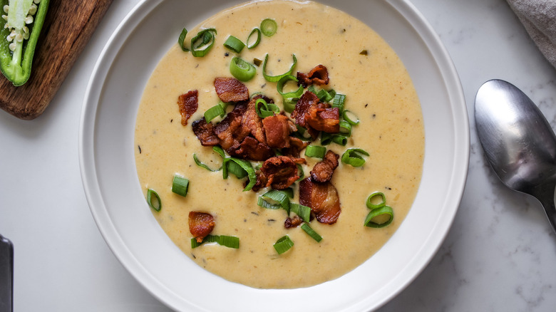 jalapeno beer cheese soup in bowl