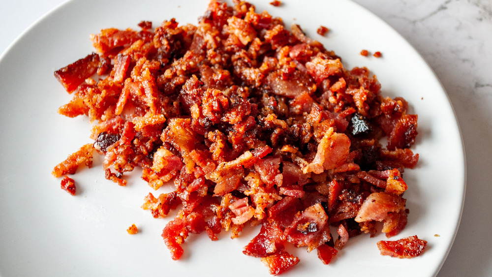 diced bacon in bowl