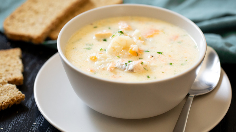 Bowl of seafood chowder