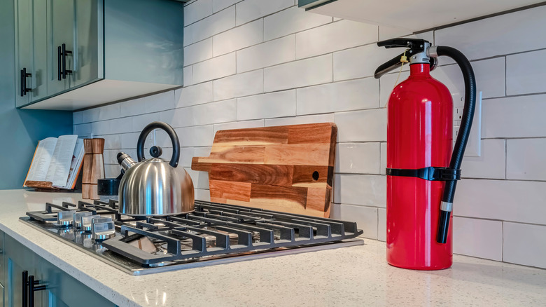 Fire extinguisher in kitchen