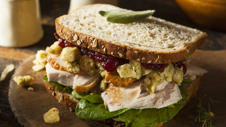 Thanksgiving leftovers sandwich