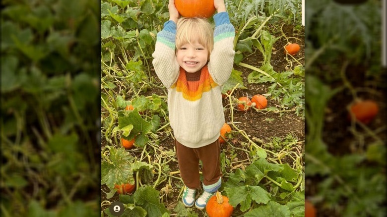 Jamie Oliver's son River in a pumpkin patch