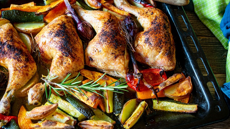 Roasted chicken tray bake