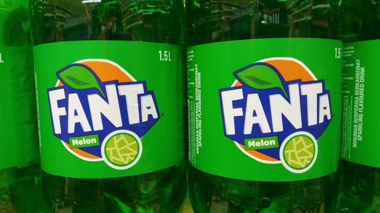 Bottles of Fanta melon soda 