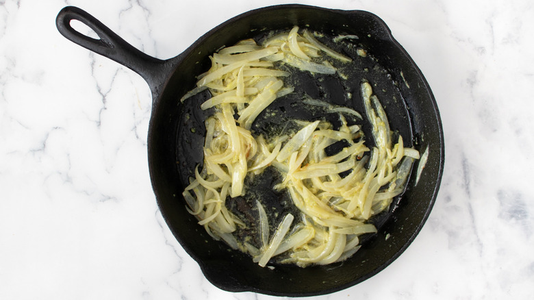 wasabi onions in skillet