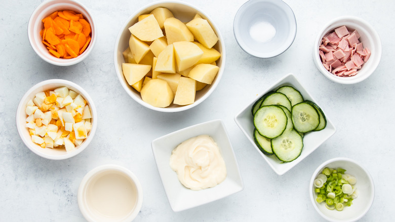 Japanese-style potato salad ingredients