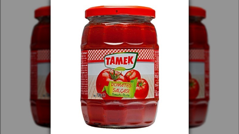 A jar of Tamek Tomato Paste.