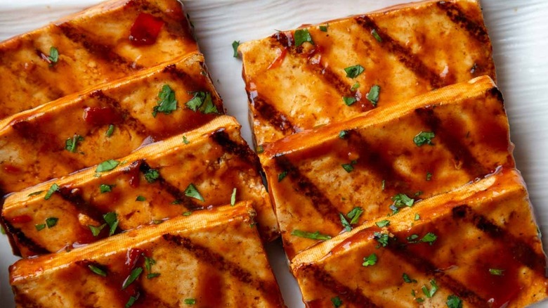 grilled bbq tofu slices