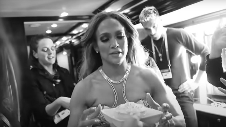 jennifer lopez with donut after super bowl performance