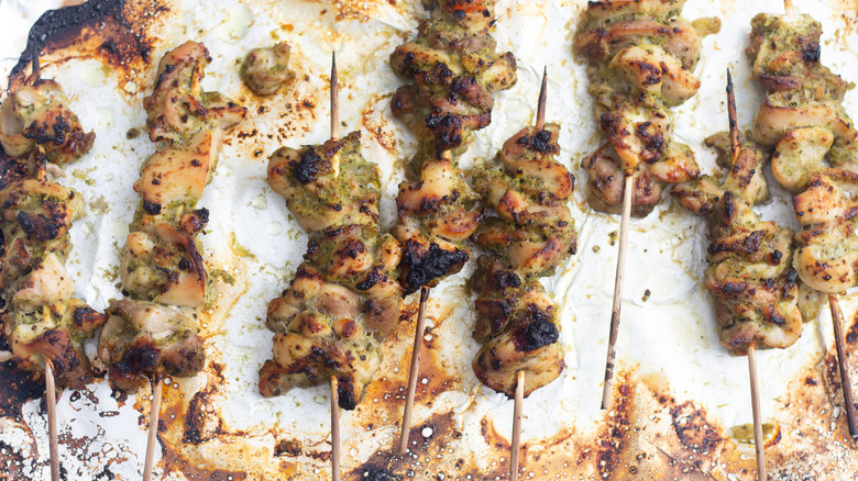 Broiled jerk chicken skewers