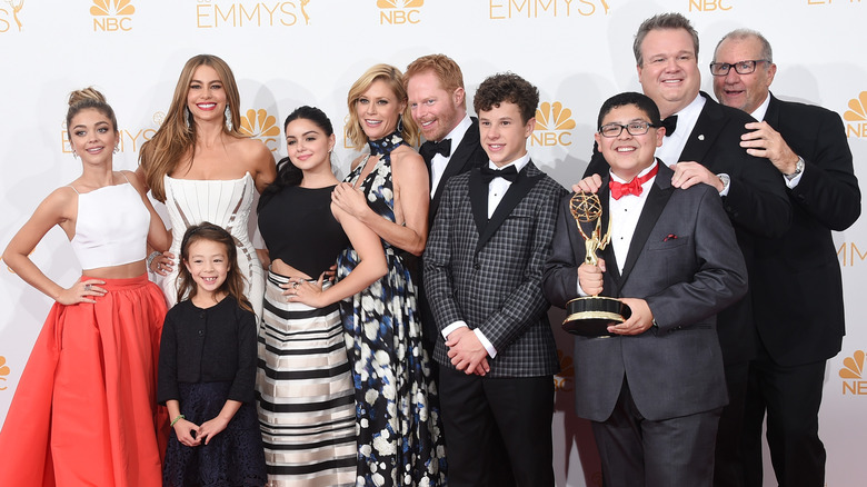 Modern Family cast smiling at Emmys