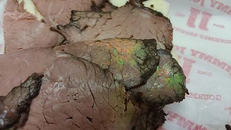 Close up of Jimmy John's roast beef slices 