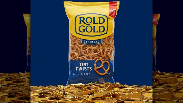 bag of rold gold pretzels and gold bars
