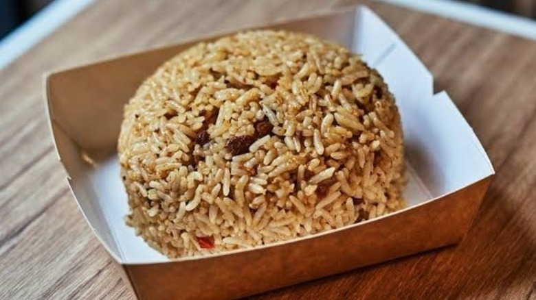 Jollibee Adobo Rice on cardboard tray