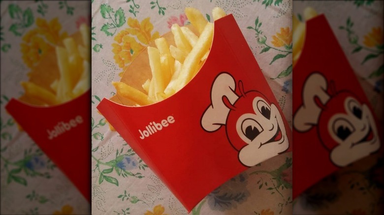 Jollibee French Fries on floral tablecloth