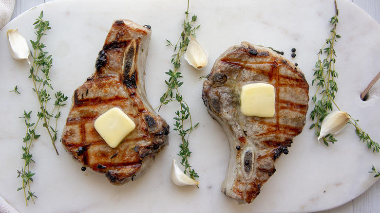 grilled pork chops granite slab