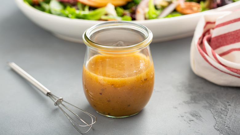 Jar of vinaigrette salad dressing