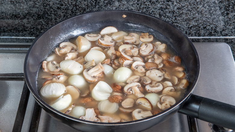 cooking onions and mushrooms