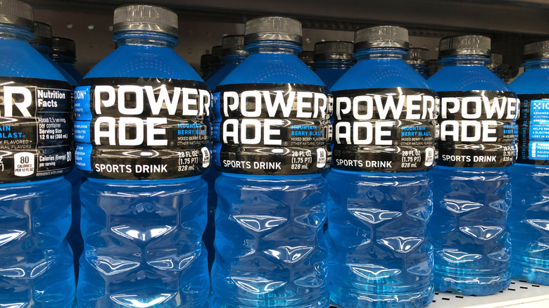 blue powerade on shelf