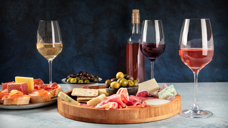 wine and a charcuterie board