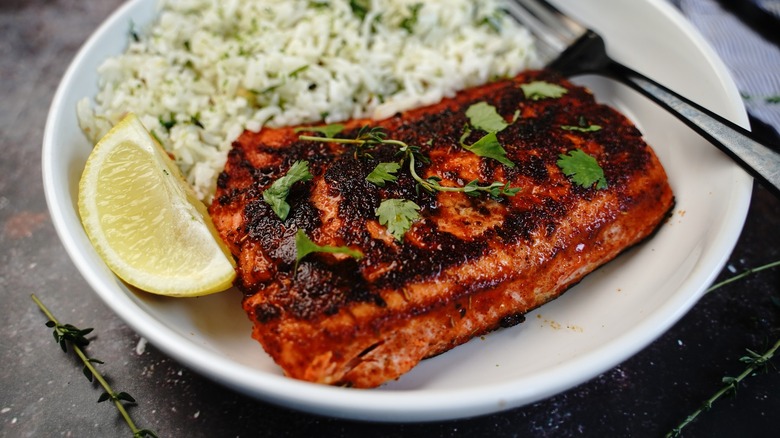 Blackened fish with rice