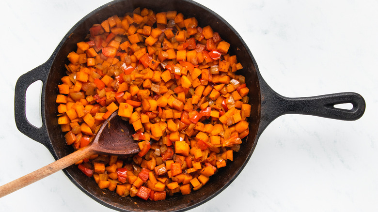 diced vegetables in skillet