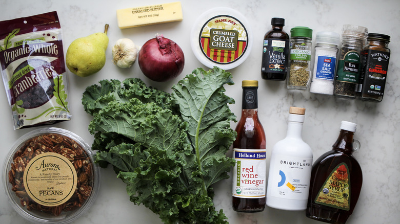 ingredients for kale salad with pears and maple pecans